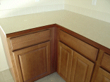 Closeup of the counter tops with the stained edge finished.